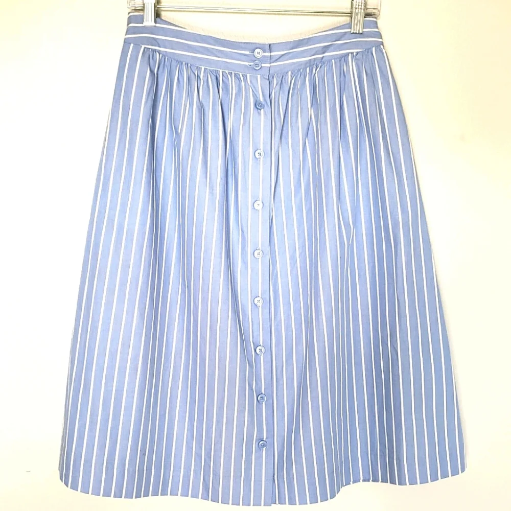 Who What Wear Light Blue & White Striped Midi Button-Front Skirt